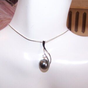 Vintage CHAULRI Sterling Silver Black Pearl Cubic Zirconia CZ Pendant